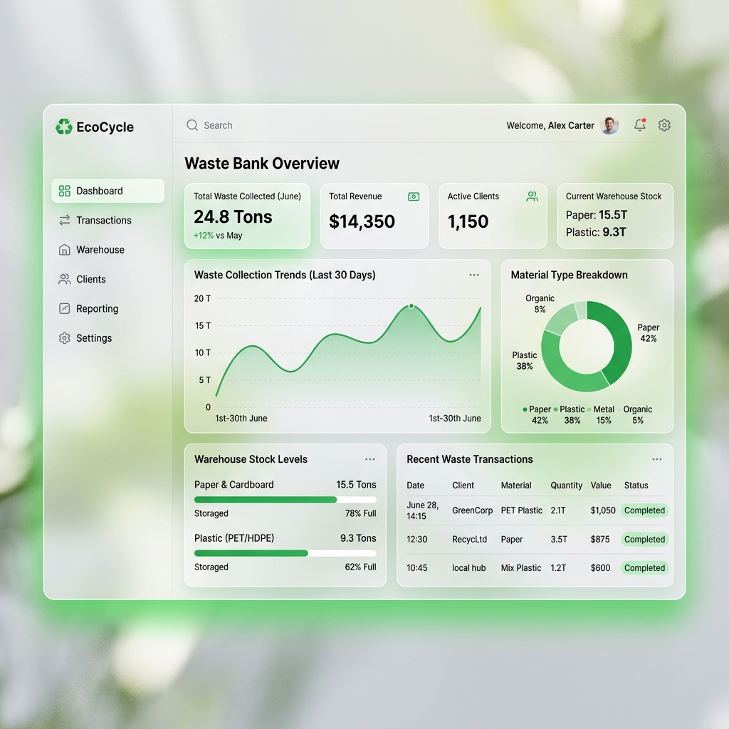 Waste Bank Recycling Dashboard Mockup