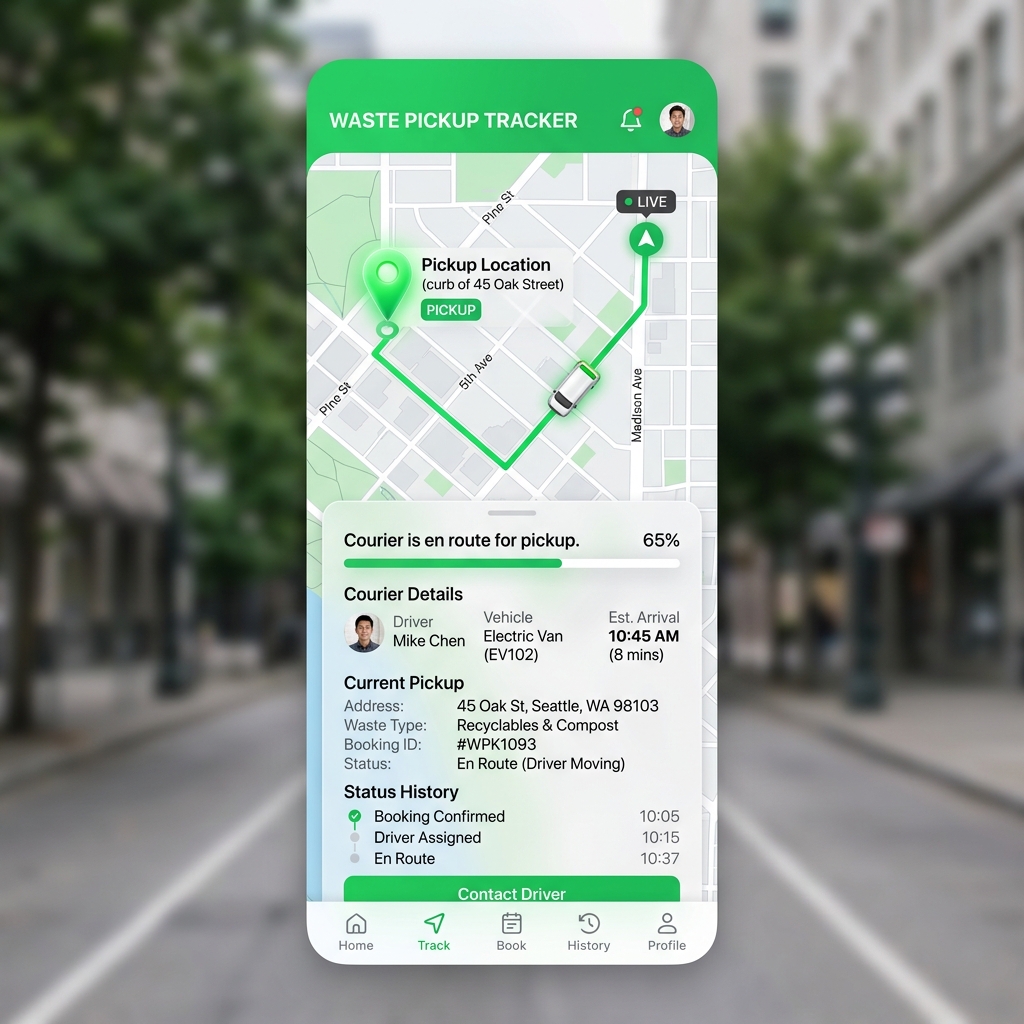 Green Fleet Pickup Logistics Route Mockup